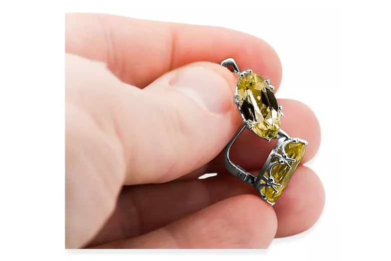 Klasický vinobraní náušnice Žlutý Perydot 925 Sterling Silver VEC021S